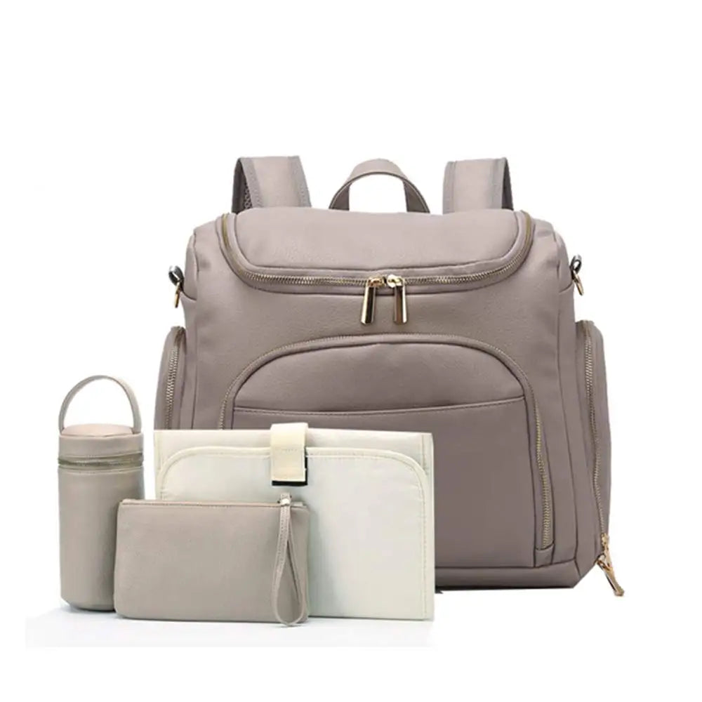 Premium 7-in-1 Diaper Bag: Solid PU Leather Maternity Backpack with Large Capacity, Travel-Ready Features, and Changing Pad