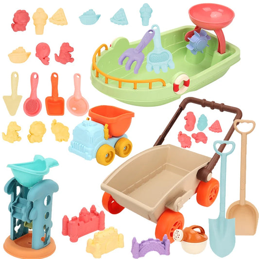 Sandy Adventures Beach Trolley Set: Portable Sand Play Kit with Animal Molds and Accessories for Kids