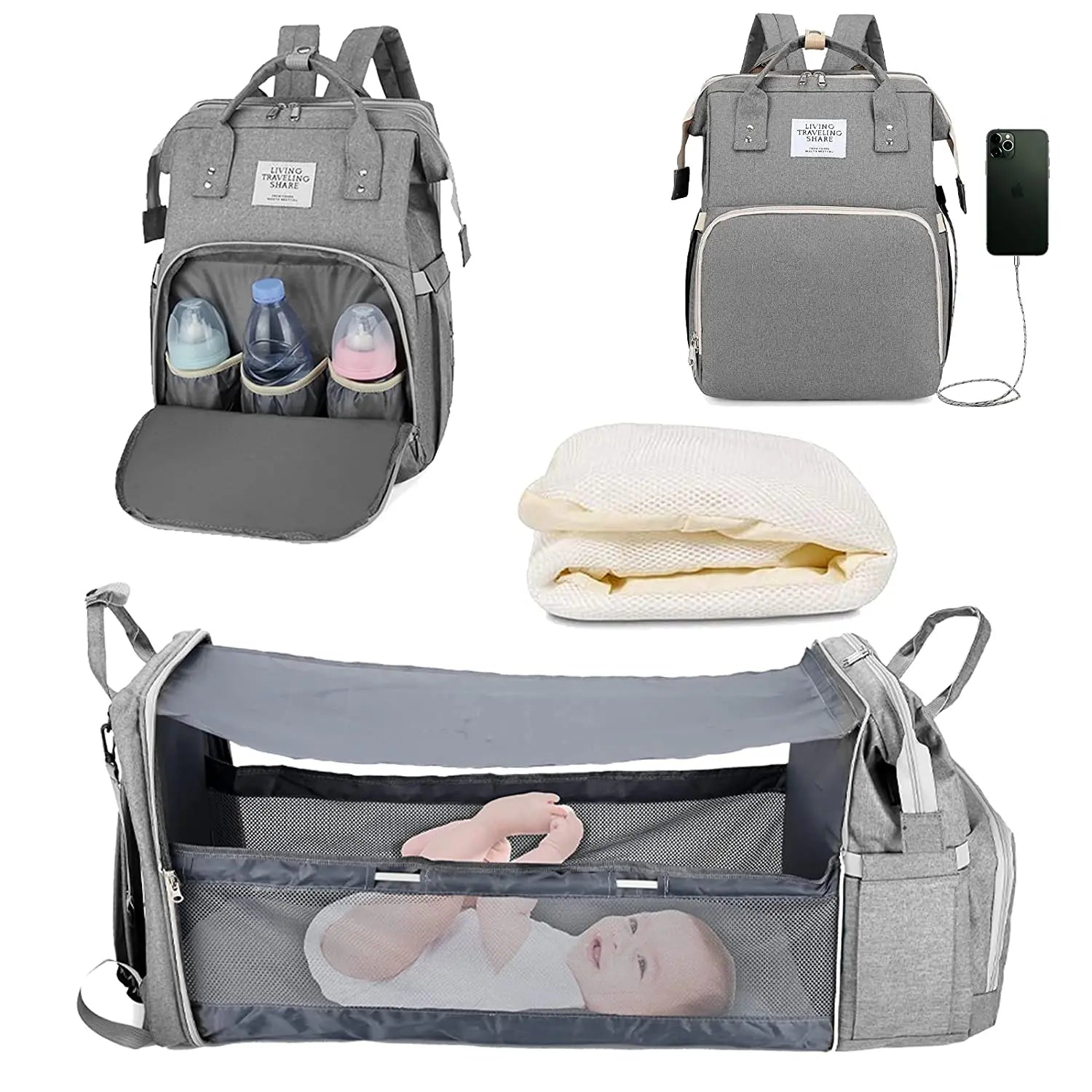 Fashion-Forward Portable Folding Crib Diaper Bag: The Ultimate Multi-Function Baby Backpack!