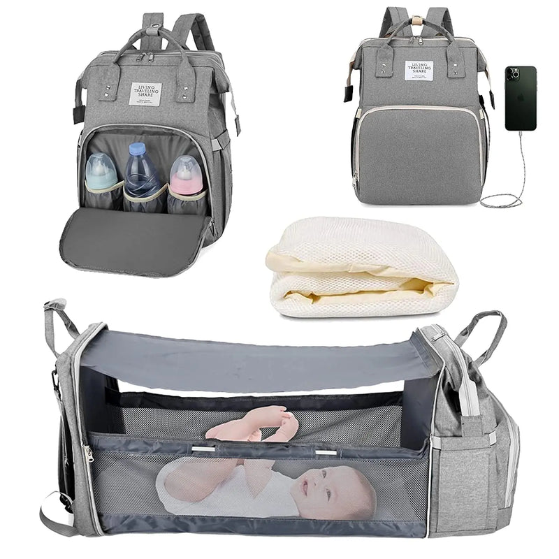 Fashion-Forward Portable Folding Crib Diaper Bag: The Ultimate Multi-Function Baby Backpack!