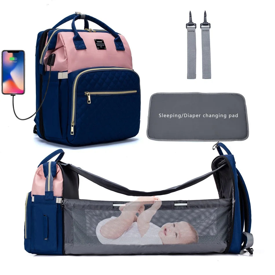 Fashion-Forward Portable Folding Crib Diaper Bag: The Ultimate Multi-Function Baby Backpack!