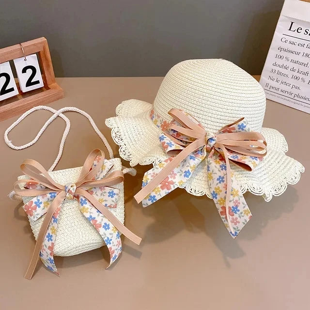 Sunshine Blossom Set: Summer Straw Hat and Handbag Ensemble for Girls - The Little Big Store