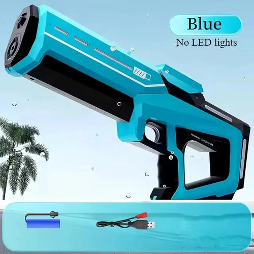 Blue handheld device with palm tree and cable on a light blue background