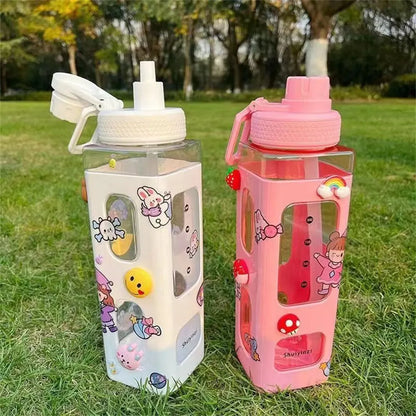 Cuddly Bear Sippy Cup: Kawaii Water Bottle with 3D Bear Sticker and Straw, BPA-Free Plastic, 700ml - The Little Big Store
