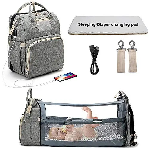 Fashion-Forward Portable Folding Crib Diaper Bag: The Ultimate Multi-Function Baby Backpack!