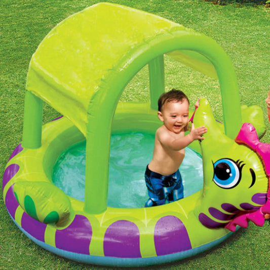 Seahorse Splash & Shade Pool: Inflatable Paddling Pool with Sprinkler for Kids' Summer Water Party Fun