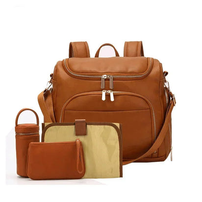Bundle of Joy: Luxe PU Leather Diaper Backpack Set - Stylish, Practical, & Complete!
