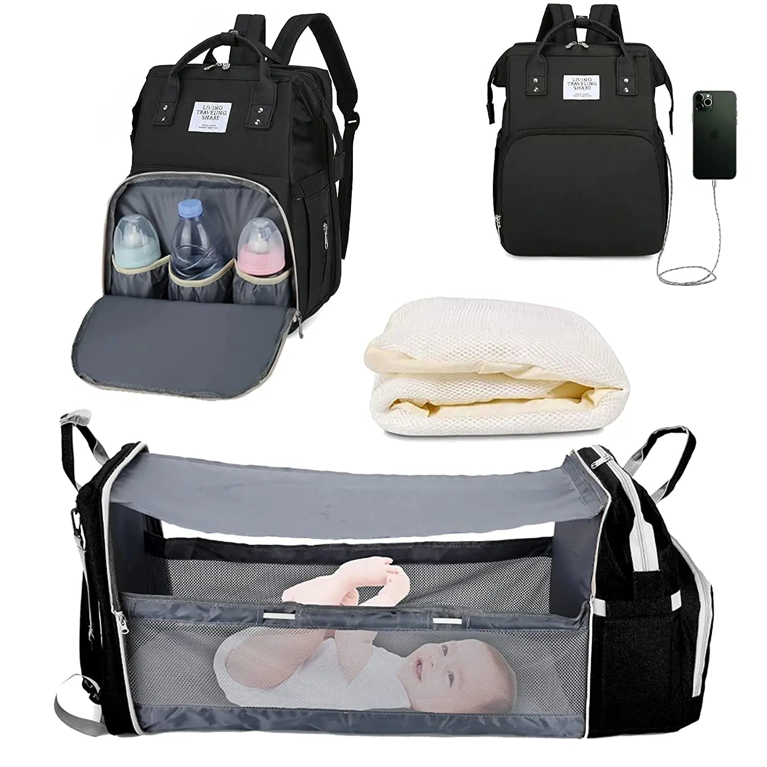 Fashion-Forward Portable Folding Crib Diaper Bag: The Ultimate Multi-Function Baby Backpack!