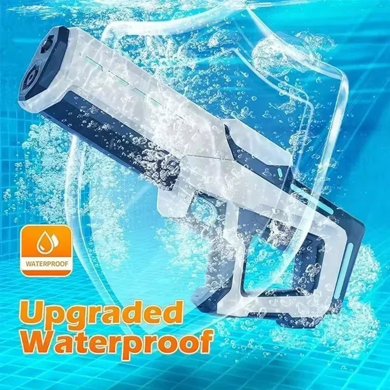 Waterproof device with water splashes on a blue background, featuring the text 'Upgraded Waterproof'.