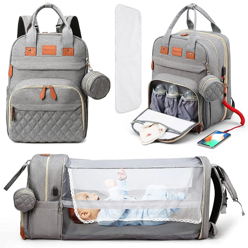 Fashion-Forward Portable Folding Crib Diaper Bag: The Ultimate Multi-Function Baby Backpack!