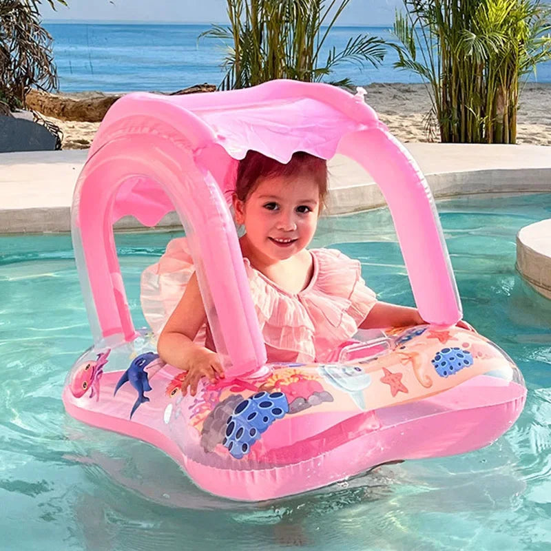 SunSplash Baby Swimming Float: Toddler Inflatable Swim Ring with Sun Canopy for Safe and Fun Water Play