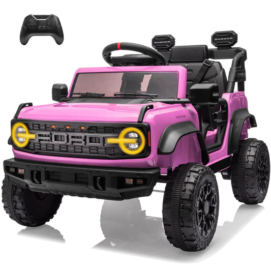 Ford Bronco Raptor 12V Ride on Toy for Kids Ford Bronco Raptor Kids Electric Vehicle Car with Remote Control12Volt Ride on Truck Toy Car with 4-Wheel SuspensionLED LightBluetooth3 Speeds (12V Pink)