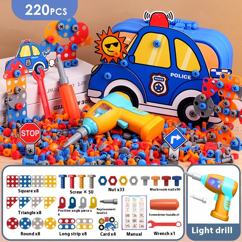 Kids Electric Screw Tool Box – 210 to 220 PCS DIY Construction Toy Set with Optional Electric Drill for Creative Building Play