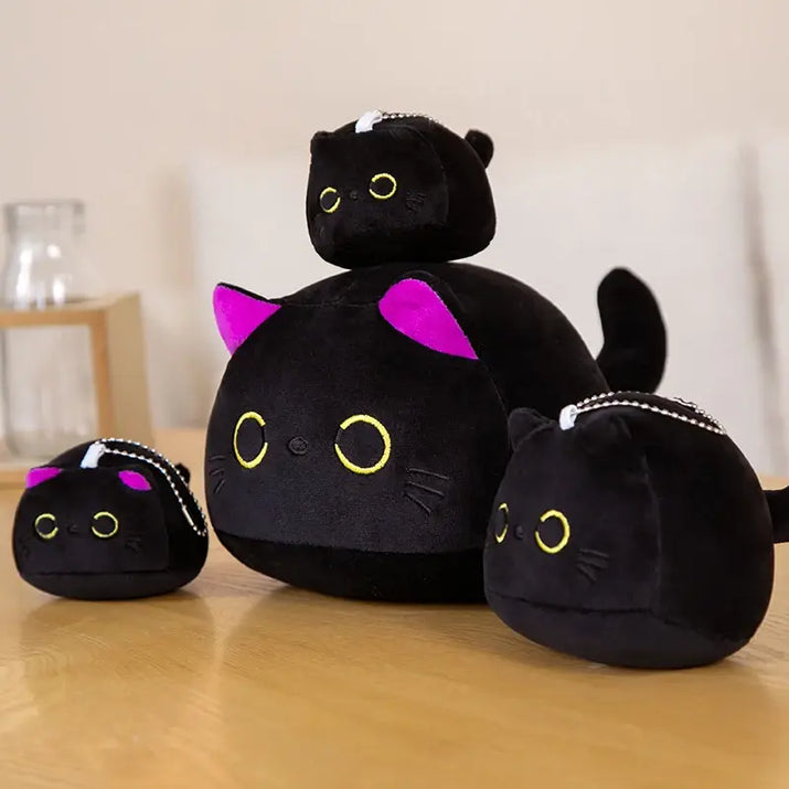 Plush Pillow Round Black Cat - The Little Big Store