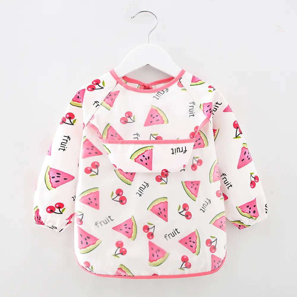 SplashGuard™ Waterproof Cotton Bib – Long Sleeve Feeding Apron for Kids
