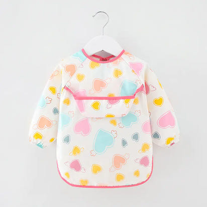 SplashGuard™ Waterproof Cotton Bib – Long Sleeve Feeding Apron for Kids