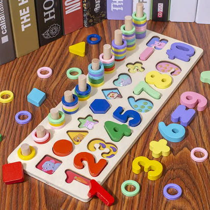 3-in-1 Wooden Educational Toy - Color, Number & Shape Puzzle - The Little Big Store