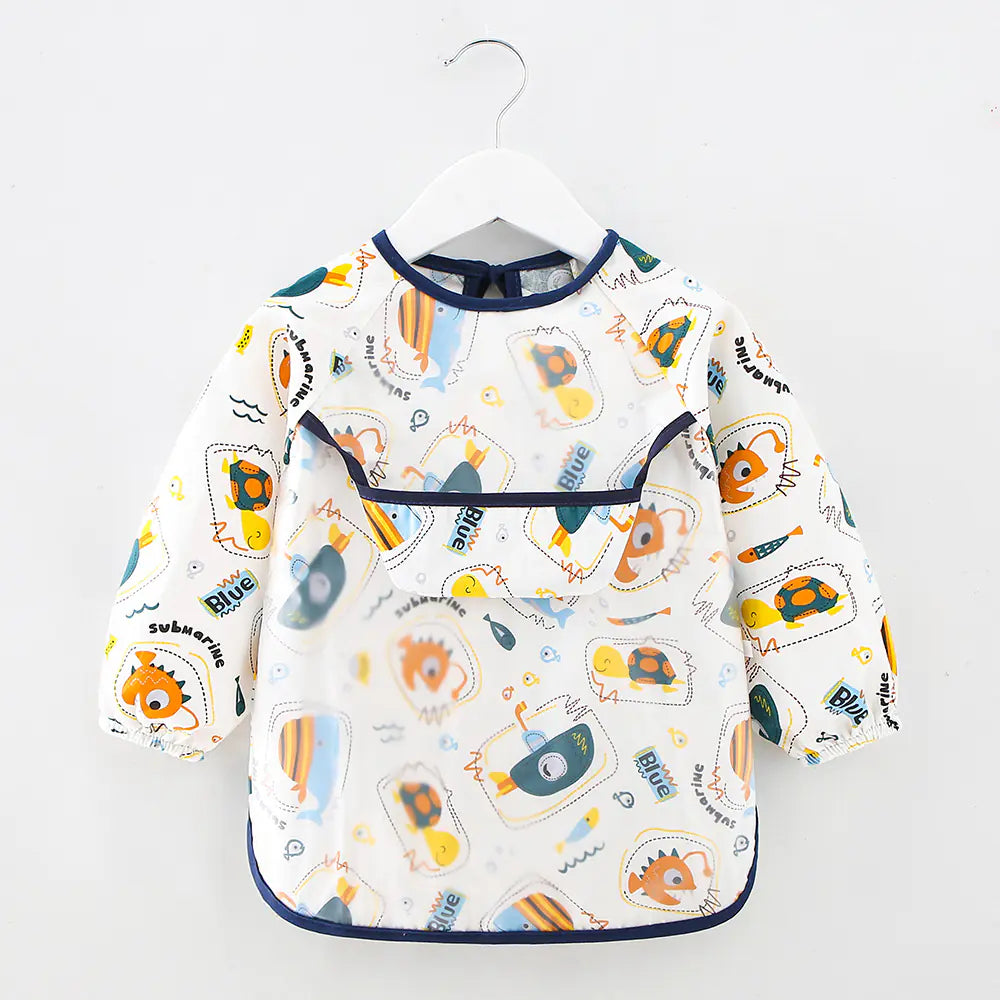 SplashGuard™ Waterproof Cotton Bib – Long Sleeve Feeding Apron for Kids