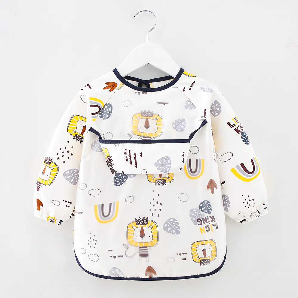 SplashGuard™ Waterproof Cotton Bib – Long Sleeve Feeding Apron for Kids