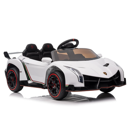 12V Licensed Lamborghini Electric Ride on Cars for Kids, Powered Ride on Toys Cars for Girl Boys, with Parent Remote Control, Bluetooth Music - White