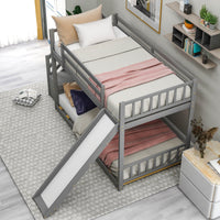 Twin over Twin Bunk Bed with Convertible Slide and Stairway, Gray - The Little Big Store