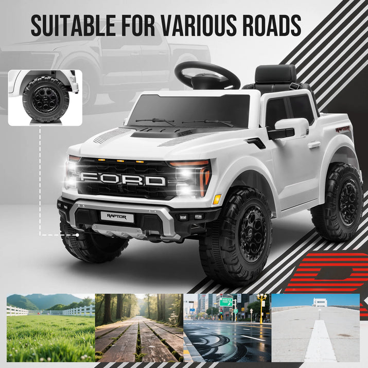 Exciting 12V Ford F 150 Raptor Ride-On Car with Remote Control - Bluetooth, LED Lights & Music for Kids Aged 3-6 - Perfect Adventure Vehicle in White