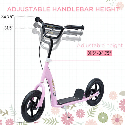 HOMCOM Kick Scooter for Kids 5-12 Years Old, Big Wheel Kids Scooter with Adjustable Height Handlebar, Non-slip Footplate, Rear Brake, Pink - The Little Big Store