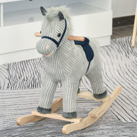 Qaba Kids Rocking Horse for Toddler 3-5, Plush Ride on Horse Wooden Rocker with Realistic Sounds, Gray - The Little Big Store