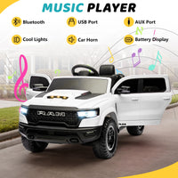 RAM 1500 Ride on Car Toy for Kids, 12V Powered Ride on Truck Toy with Remote Control, 4 Wheel Suspension, Safety Belt, Music, Bluetooth, LED Lights, Electric Cars for 3-5 Yrs Boy Girl, White
