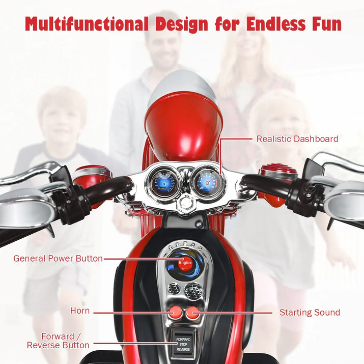 3 Wheel Kids Ride on Motorcycle 6V Battery Powered Electric Toy Red