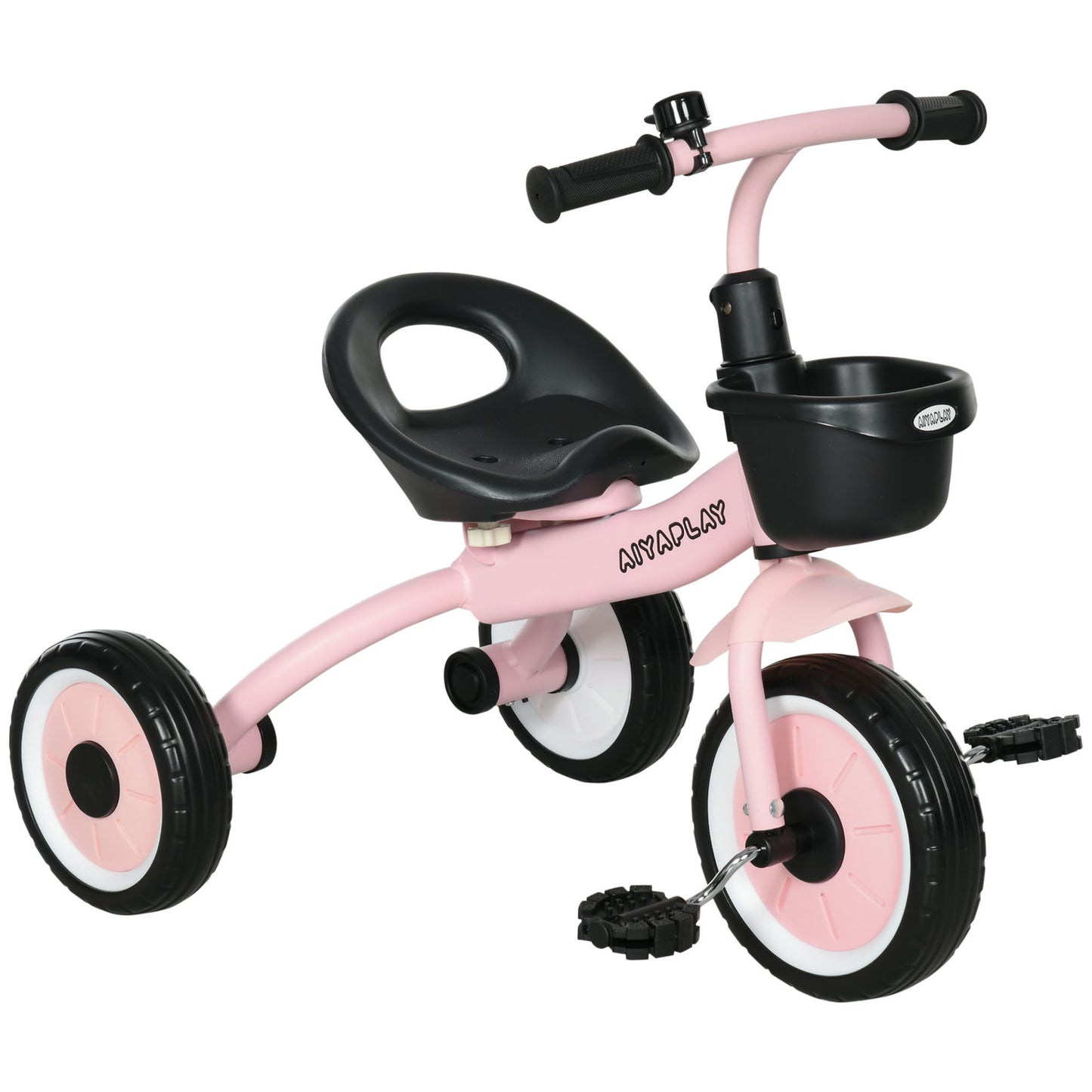 Qaba Kids Tricycle for Toddlers Age 2-5 with Adjustable Seat, Toddler Bike for Children with Basket, Bell, Handlebar Grips, Pink