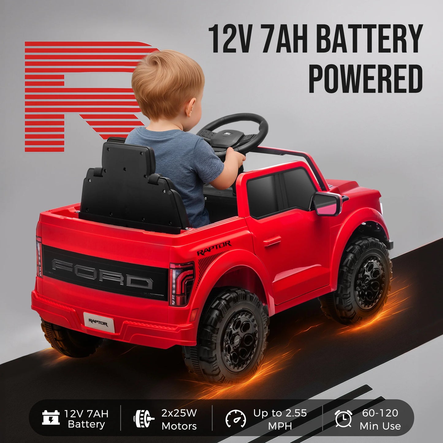 12V Ride on Cars with Remote Control, Licensed Ford F 150 Raptor Powered Ride on Toys with Bluetooth, Radio, LED Light, 4 Wheels Suspension, Kids Cars Electric Vehicles for Boys Girls Ages 3-6, Red