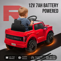 12V Ride on Cars with Remote Control, Licensed Ford F 150 Raptor Powered Ride on Toys with Bluetooth, Radio, LED Light, 4 Wheels Suspension, Kids Cars Electric Vehicles for Boys Girls Ages 3-6, Red