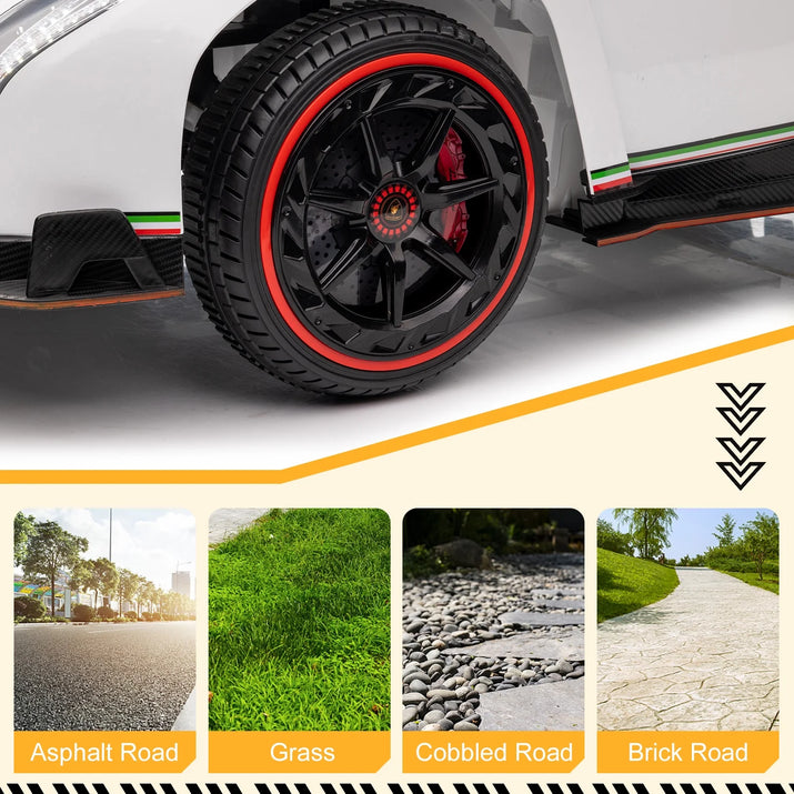 12V Licensed Lamborghini Electric Ride on Cars for Kids, Powered Ride on Toys Cars for Girl Boys, with Parent Remote Control, Bluetooth Music - White
