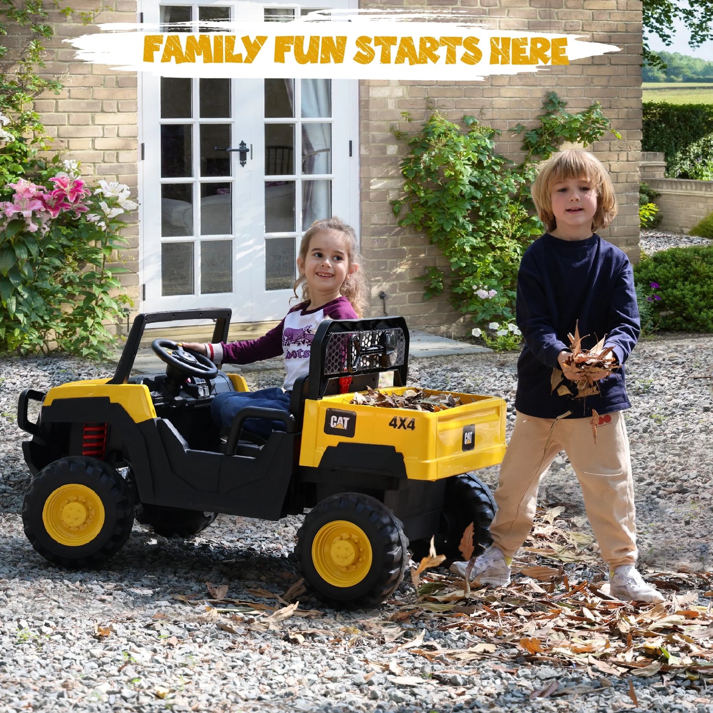 24V Powered Ride on Dump Truck, Caterpillar Licensed 24V Ride Ons, 2 Seater 24 Volt Ride on Toy for Big Kid with 400W Powerful Wheels, Ride on UTV Car with Dump Bed, Remote, Aged 3-8Y, Yellow