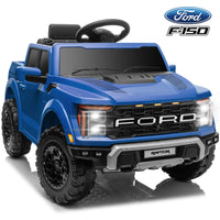 12V Ride on Cars with Remote Control, Licensed Ford F 150 Raptor Powered Ride on Toys with Bluetooth, Radio, LED Light, 4 Wheels Suspension, Kids Cars Electric Vehicles for Boys Girls Ages 3-6, Blue