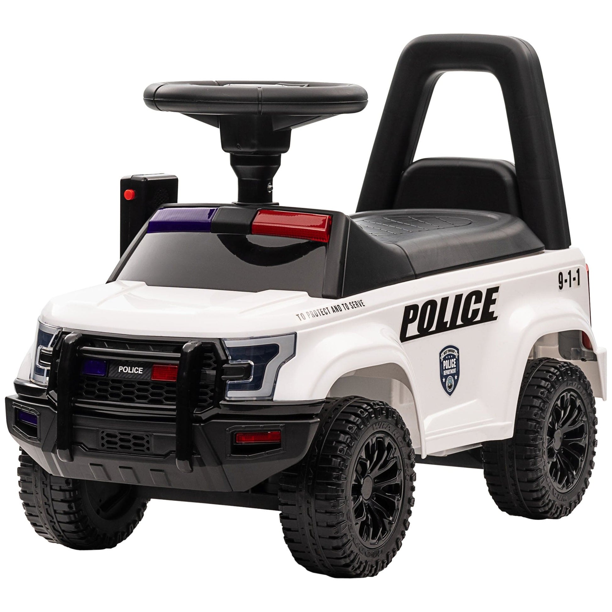 Kids Push Ride On Car with Working PA System and Horn, Police Truck Style Foot-to-Floor Sliding Car for Boys and Girls with Under-Seat Storage, for 18 Months to 5 Years Old, White - The Little Big Store
