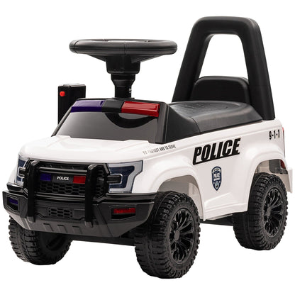 Kids Push Ride On Car with Working PA System and Horn, Police Truck Style Foot-to-Floor Sliding Car for Boys and Girls with Under-Seat Storage, for 18 Months to 5 Years Old, White - The Little Big Store