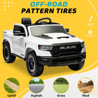 RAM 1500 Ride on Car Toy for Kids, 12V Powered Ride on Truck Toy with Remote Control, 4 Wheel Suspension, Safety Belt, Music, Bluetooth, LED Lights, Electric Cars for 3-5 Yrs Boy Girl, White
