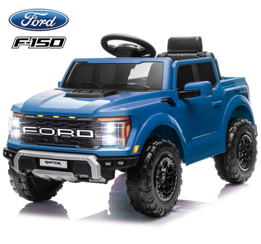 Ford Ride on Cars, 12V Ford F150 Raptor Powered Ride on Toys with Remote Control, Electric Car for Kids with Bluetooth/Fm/Trunk, 4 Wheelers Truck for Toddlers Boys Girls Ages 3-6, Blue