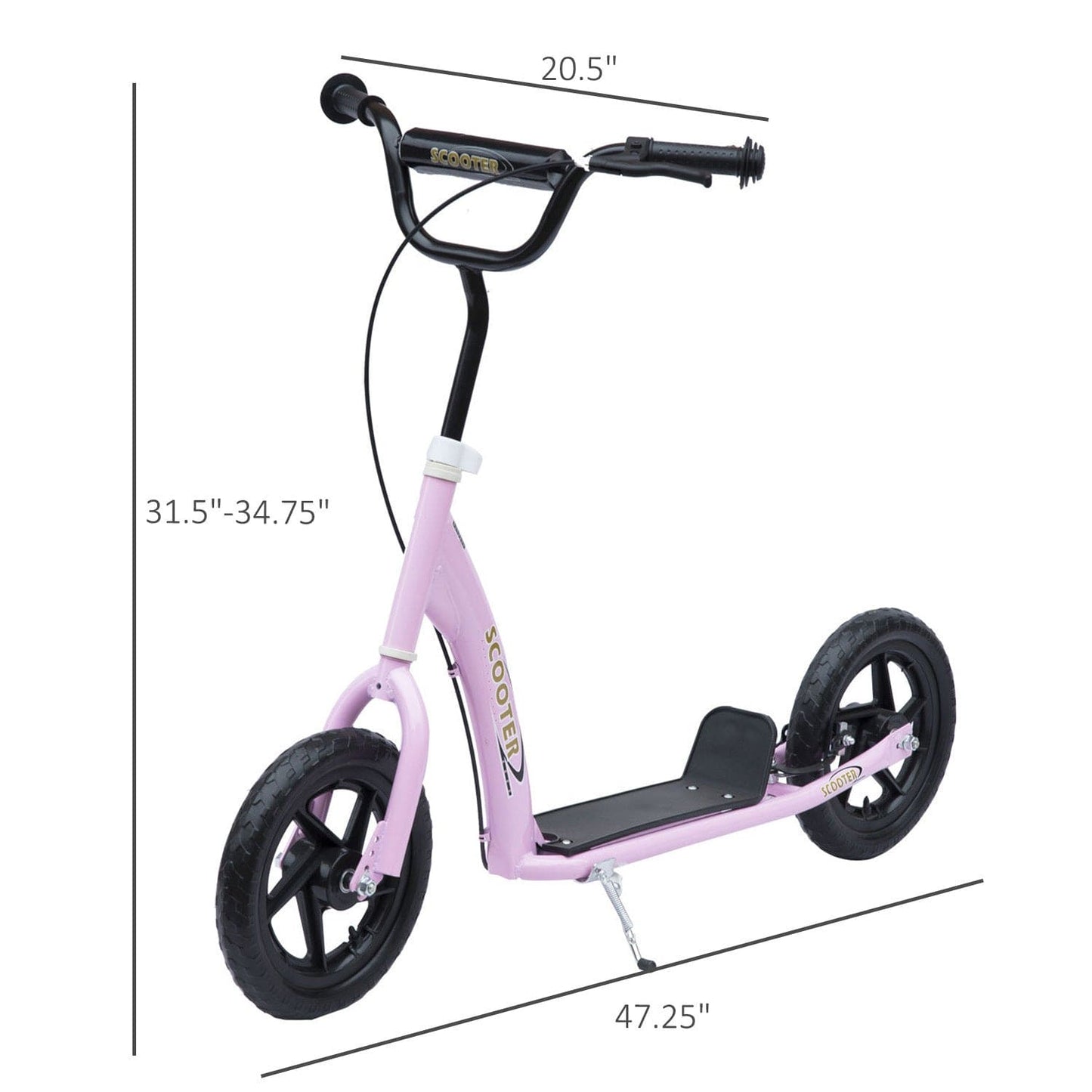 HOMCOM Kick Scooter for Kids 5-12 Years Old, Big Wheel Kids Scooter with Adjustable Height Handlebar, Non-slip Footplate, Rear Brake, Pink - The Little Big Store