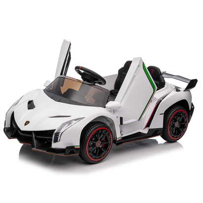 12V Licensed Lamborghini Electric Ride on Cars for Kids, Powered Ride on Toys Cars for Girl Boys, with Parent Remote Control, Bluetooth Music - White