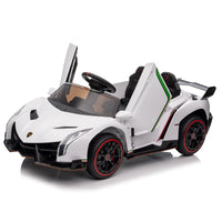 12V Licensed Lamborghini Electric Ride on Cars for Kids, Powered Ride on Toys Cars for Girl Boys, with Parent Remote Control, Bluetooth Music - White