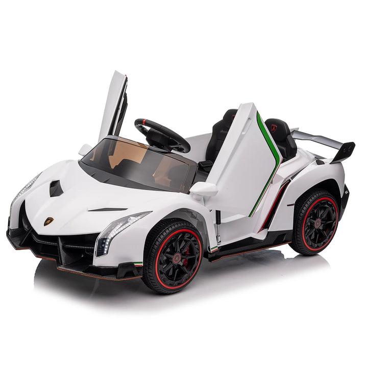 12V Licensed Lamborghini Electric Ride on Cars for Kids, Powered Ride on Toys Cars for Girl Boys, with Parent Remote Control, Bluetooth Music - White