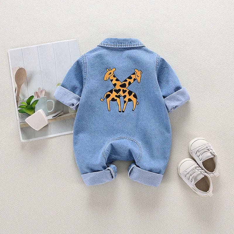 Newborn Denim Romper with Cartoon Design - The Little Big Store