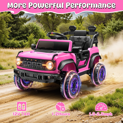 Ford Bronco Raptor Electric Ride on Toy Car for Toddler Kids, 12V Battery Powered Ride on Cars W/Remote Control, Bluetooth & Lights, Pink