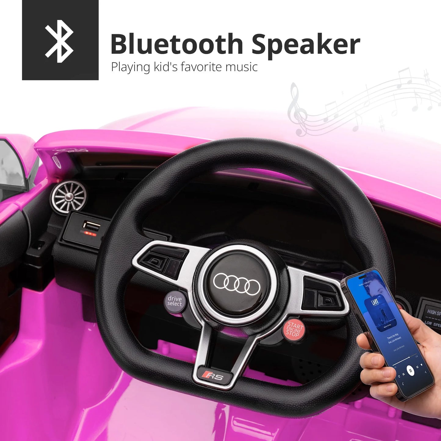 Electric Ride on Car for Kids, Licensed Audi 6V Ride on Toy for Toddlers Age 2-5 with Remote, Bluetooth - Pink
