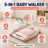 5-in-1 Foldable Baby Walker with five growth modes