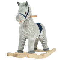 Qaba Kids Rocking Horse for Toddler 3-5, Plush Ride on Horse Wooden Rocker with Realistic Sounds, Gray - The Little Big Store