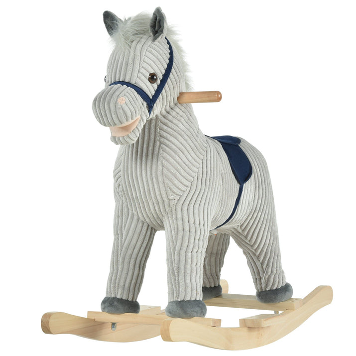 Qaba Kids Rocking Horse for Toddler 3-5, Plush Ride on Horse Wooden Rocker with Realistic Sounds, Gray - The Little Big Store